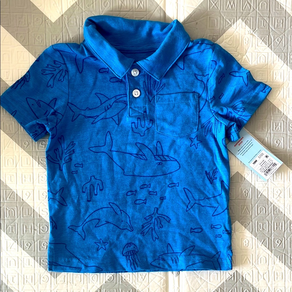 Blue Kids Polo Shirt with Ocean Print 18months